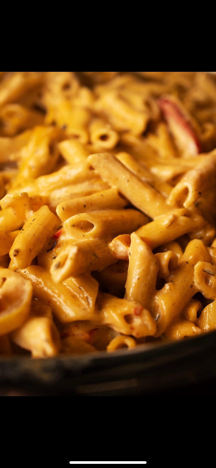 Baked penne close-up